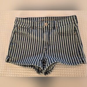 American Eagle Striped Blue and White Women's Denim Shorts Size 8